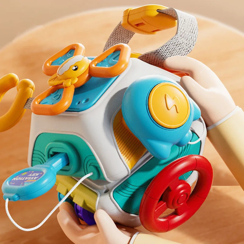 Montessori Busy Board Cube – Toddler Sensory Toy